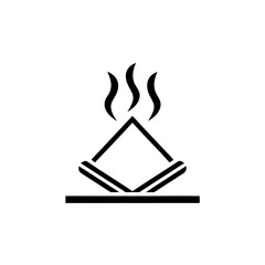 Illustration of a campfire with smoke rising on transparent background silhouette