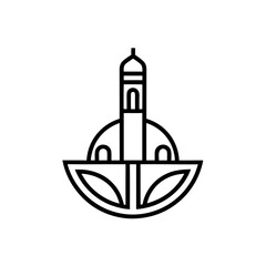 Minimalist line drawing of a mosque structure on transparent background silhouette