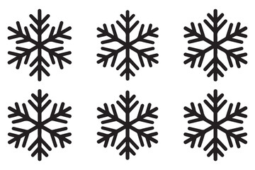 Snowflake winter icon set minimal black silhouette on white background
