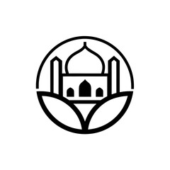Illustration of mosque with lotus in circle on transparent background silhouette