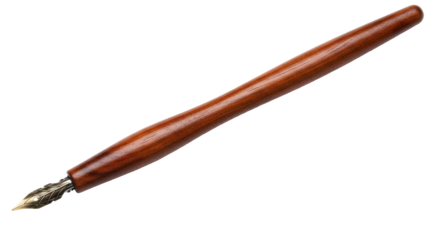 Isolated Elegant Wooden Dip Pen Holder with Ornamental Nib for Calligraphy Work Closeup