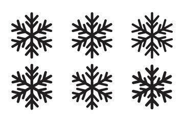 Snowflake winter icon set minimal black silhouette on white background
