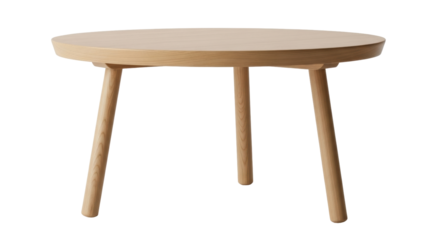 Isolated Round Wooden Coffee Table with Three Legs, Minimalist Modern Design Furniture