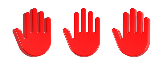 3d rendering icon hand stop in red color