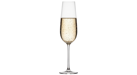 Isolated champagne flute with bubbly beverage, celebratory toast, sparkling wine drink