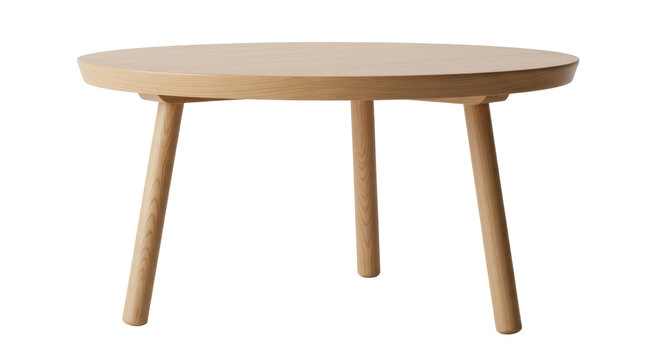 Isolated Round Wooden Coffee Table with Three Legs, Minimalist Modern Design Furniture