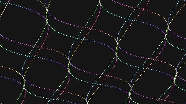 A monochromatic image displaying a zigzag pattern of wavy lines made from multicolored dots, offering a dynamic and abstract visual spectacle