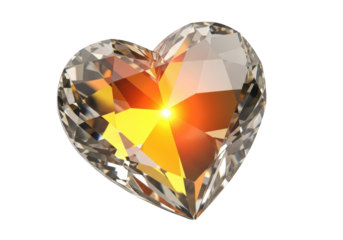 Isolated Crystal Heart with Brilliant Cut Style, Gemstone Ornament for Jewelry Design Elements