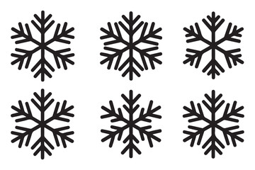 Snowflake winter icon set minimal black silhouette on white background
