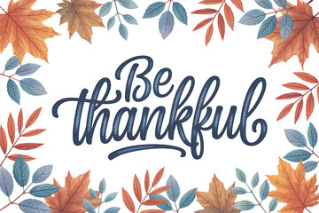 Obraz premium Be thankful text with autumn leaves border