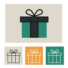 Stylized Gift Box Illustration with Ribbon and Variations.
