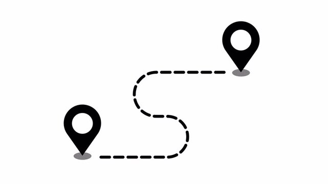 Two Location Pin Pointers Connecting with Animated Dashed Line Route Motion Graphic 4K