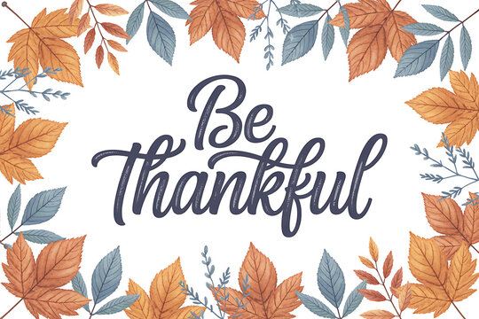 Be thankful calligraphy with autumn leaves border
