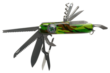 Swiss Army Knife with Compass Isolated on Transparent Background