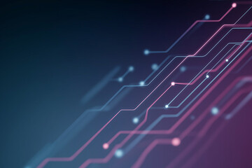 未来型UIデザインに使える「ピンク＆ブルーのグロー回路ライン」抽象テクノロジーバックグラウンド