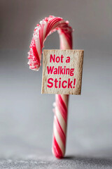 Christmas Candy Cane With Joke Message for Holiday Fun. Soft focus. Perfect for festive holiday posts, greeting cards, Christmas and Happy New Year campaigns.