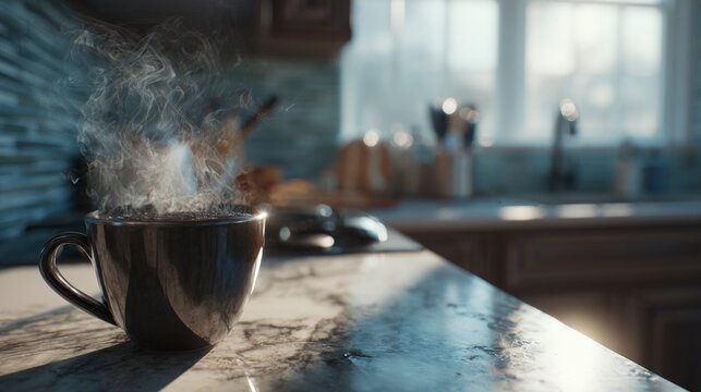 Coffee cup steam kitchen interior