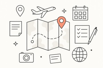 Travel planning and vacation concept with map, airplane, and calendar