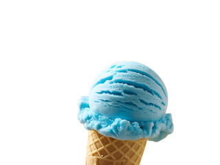 Single scoop blue ice cream cone isolated on transparent background