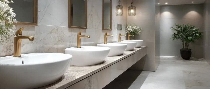 White sink urinal in a bathroom with chic marble flooring that creates a minimalist atmosphere