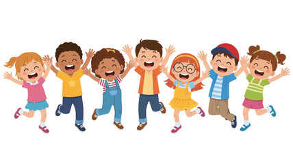 Joyful diverse children jumping and cheering