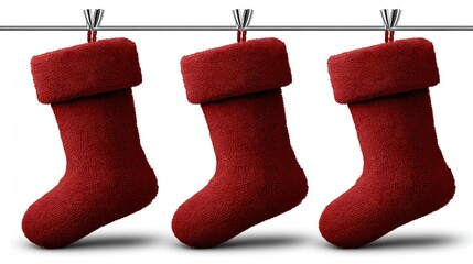 Must-have holiday promo: isolated red velvet stocking with generous copy space, ready for social ad, shop header or phone wallpaper
