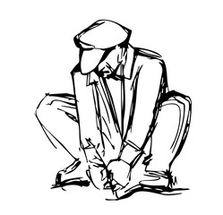 Vector drawing. A gardener weeding a garden