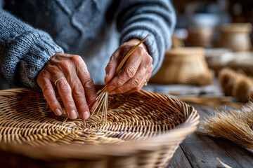 Crafting beautiful handmade baskets with traditional techniques in a serene workshop