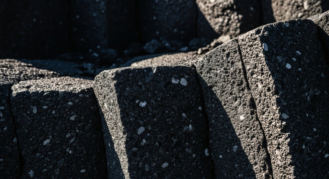Striking basalt columns create a raw, natural stone texture, perfect for backgrounds or geological studies that demand a dramatic and rough aesthetic