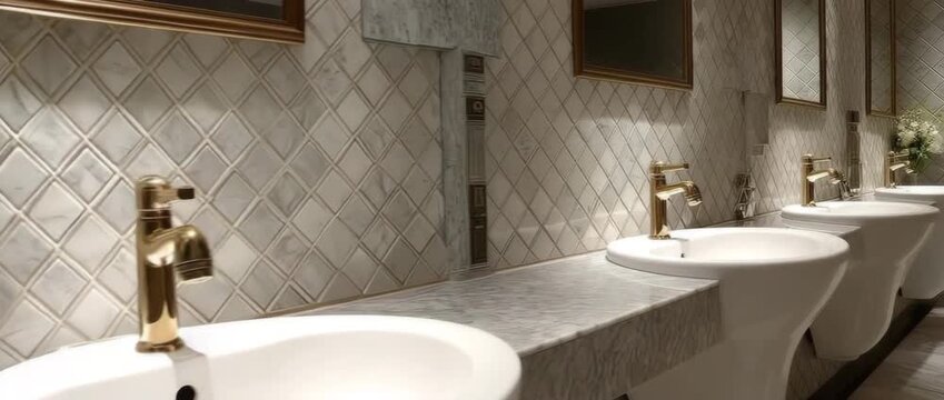 White sink urinal in a bathroom with chic marble flooring that creates a minimalist atmosphere