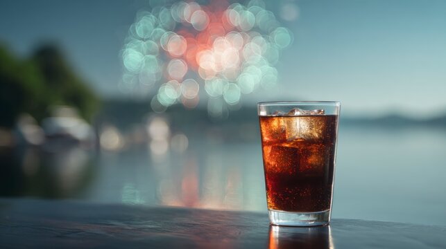 Cool drink lakeside fireworks