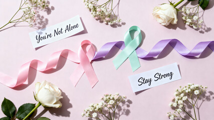 World Cancer Day ribbons and messages promote awareness and support for those affected