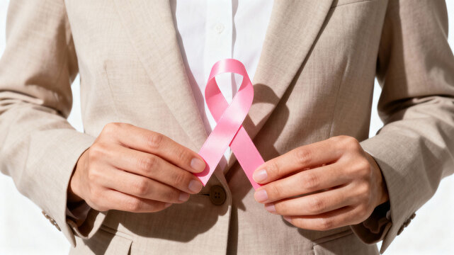 Support for cancer awareness through a pink ribbon at a community event promoting health