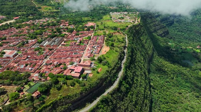 Stunning aerial view of the colonial town of barichara in santander, colombia, on a cliff edge