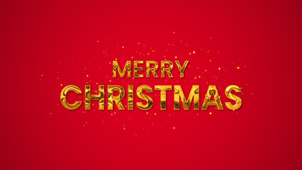 merry christmas golden text and gold shiny star dust on red , winter holiday and new year celebration background