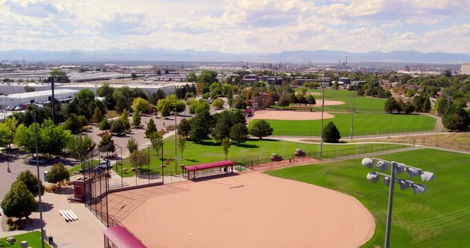Fly past Baseball Field towards mountains