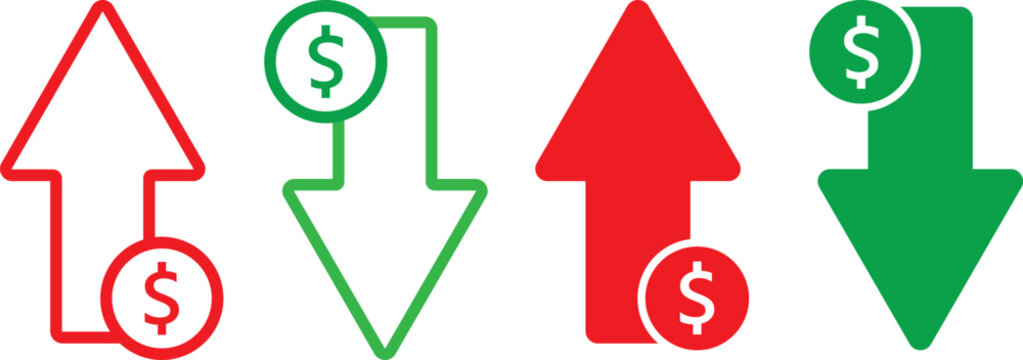 Cost reduction icon price lower arrow, profit and lose money icons, Price Reduction sign, dollar symbol with a downward arrow symbol,
