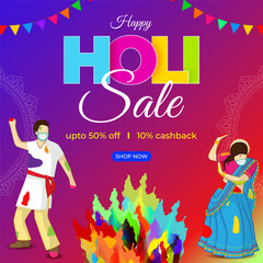 Vector illustration of Happy Holi Sale social media template