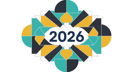 Geometric abstract design featuring the year 2026 isolated on