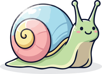 Cute Cartoon Snail with Colorful Shell Smiling Adorably.