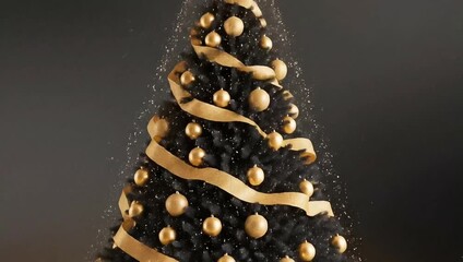 Elegant christmas tree with gold ornaments and black and gold presents for holiday season decor