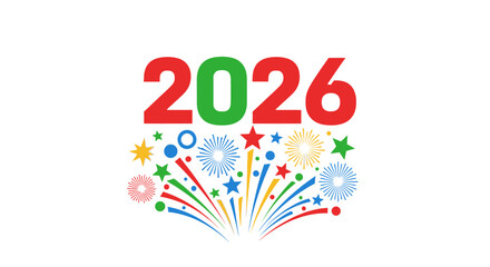 Colorful fireworks celebrating the new year 2026 isolated on