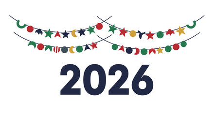 Festive garland banner design with year 2026 isolated on