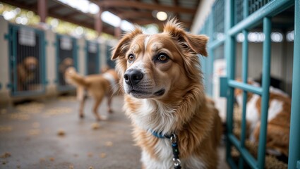Adorable dog at animal shelter looks hopeful for adoption