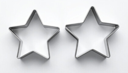 Metal silver star shaped cookie cutter isolated on white backdrop, baking tool. Top view.