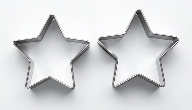 Metal silver star shaped cookie cutter isolated on white backdrop, baking tool. Top view.