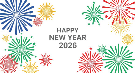 Happy new year 2026 celebration with colorful firework illustration
