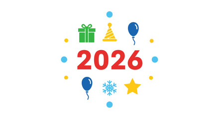 Happy new year 2026 celebration icon set isolated on