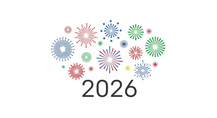 Colorful fireworks celebrate the arrival of the year 2026 isolated on