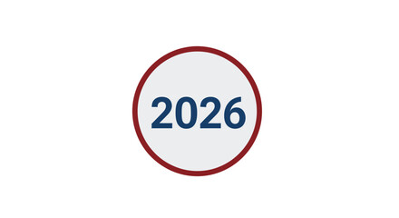 Year 2026 number inside a red and white circle isolated on